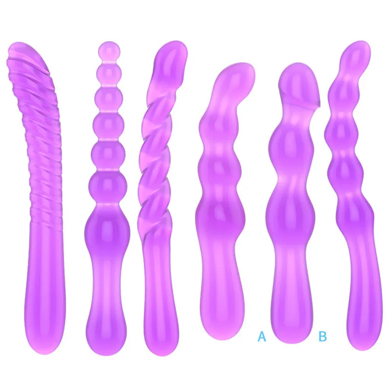 Purple Jelly Crystal Dildo 6pcs/Set Soft Anal G Spot Stimulation Massage Stick Beads Man/Woman Masturbator Long |