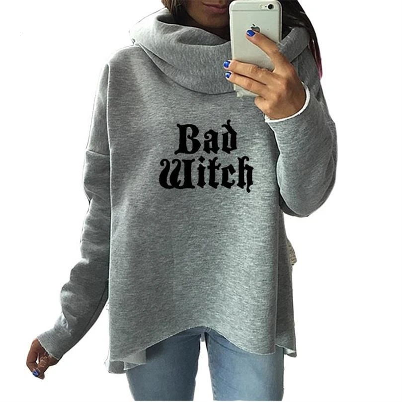 Толстовки для женщин Bad Witch с буквенным принтом, водолазка Kawaii, Женская толстовка, хлопковые толстовки свободного кроя размера плюс, толстая Милая Толстовка