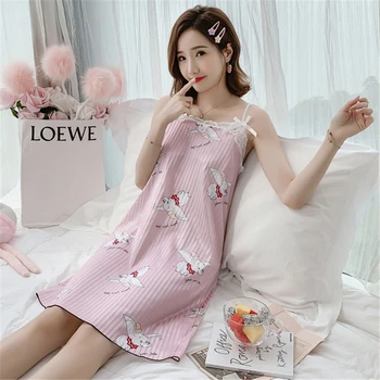 

Lace suspender nightdress female summer sexy with chest pad lace robe ice silk vest small fresh home service nightgown ночнушка