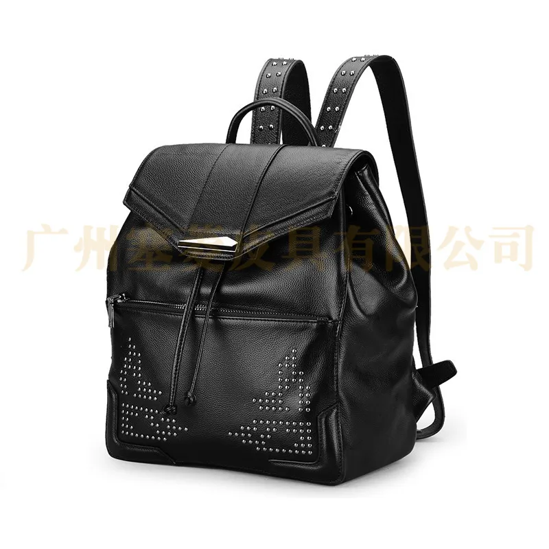 

Full-grain Leather Rivet Women's Backpack Dual Purpose Korean-style College Style WOMEN'S Backpack Cowhide Leather Backpack