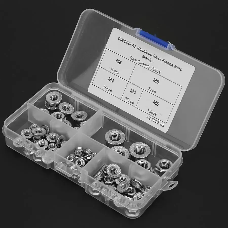 

70pcs Stainless Steel M8\M6 \M5\M4\M3 Hex Flange Lock Nut Stainless Steel Square Nuts