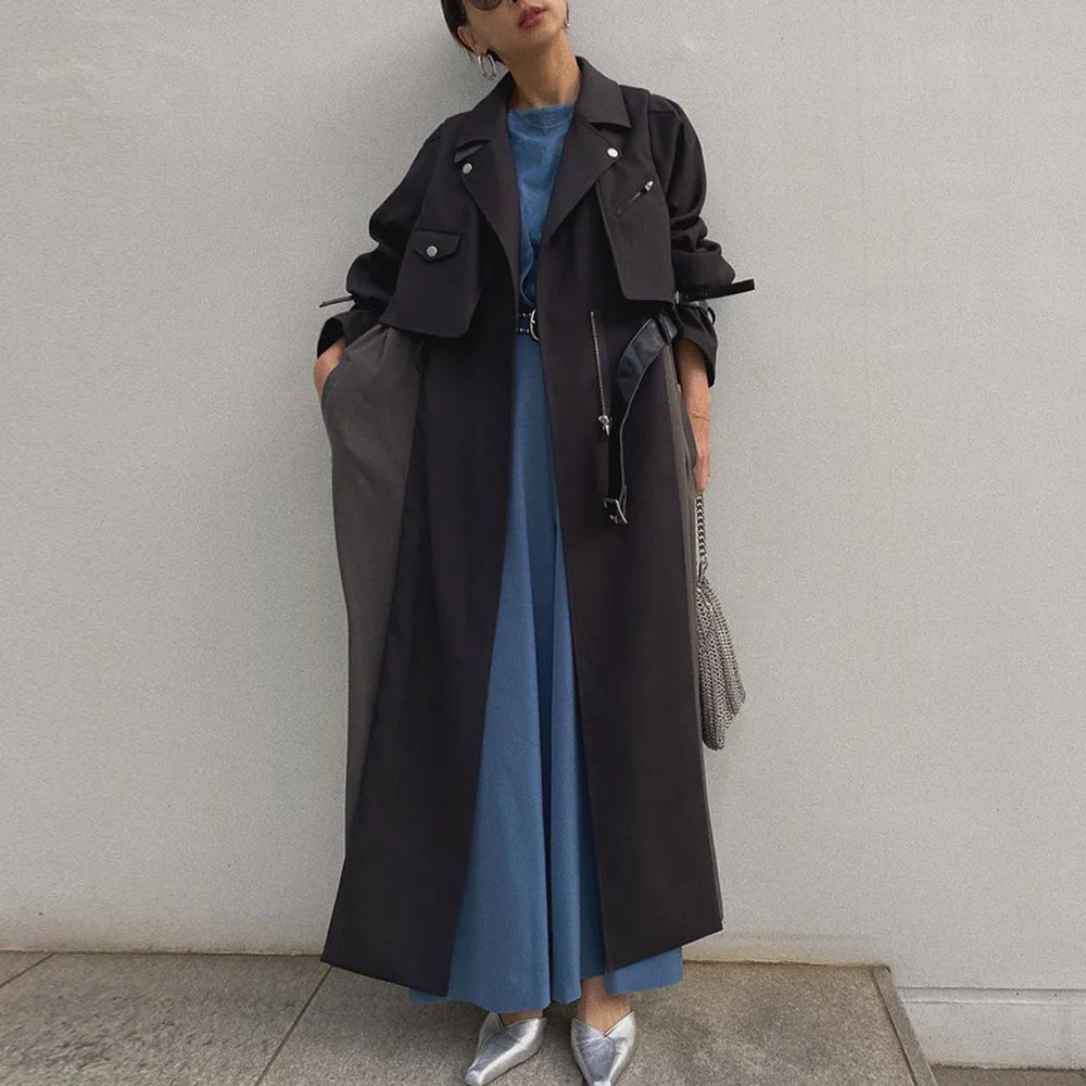 Spring Autumn Black Khaki Long Trench Coat For Women Korean Japan Fashion Office Ladies Streetwear Coat Female Casual Outwear