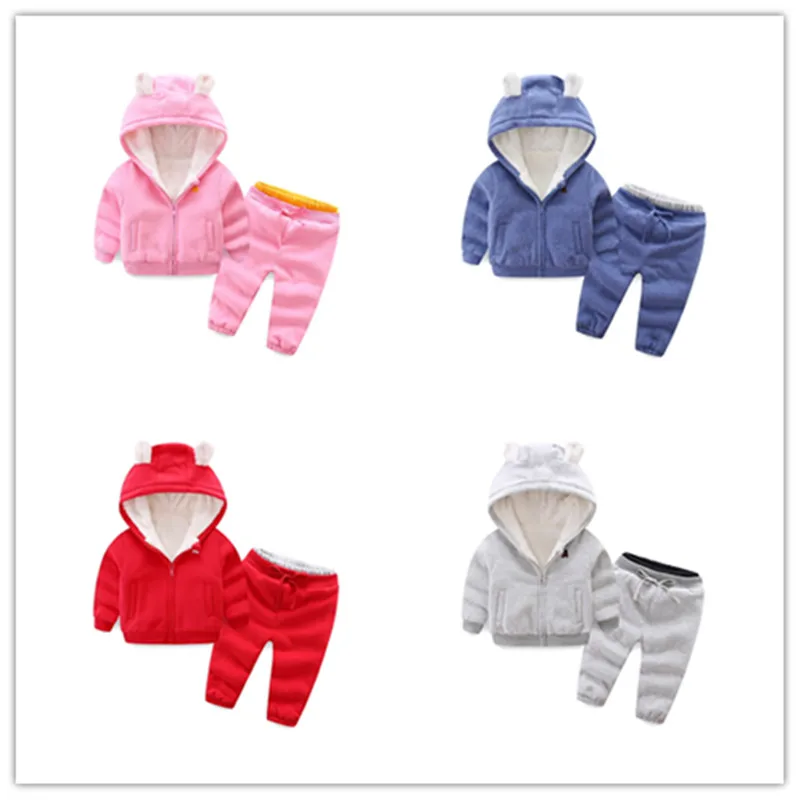 BibiCola Детские комплекты одежды, зимние модели для мальчиков и девочек, детский утепленный флисовый костюм с медведем, хлопковый свитер, плотное пальто