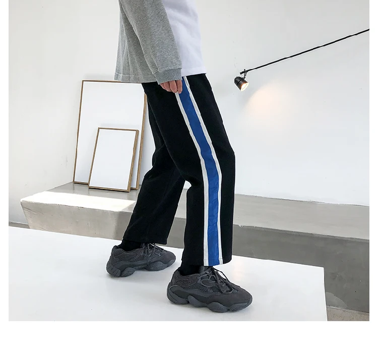 Autumn New Sports Pants Men Fashion Contrast Color Casual Drawstring Straight Pants Man Streetwear Loose Joggers Track Pants
