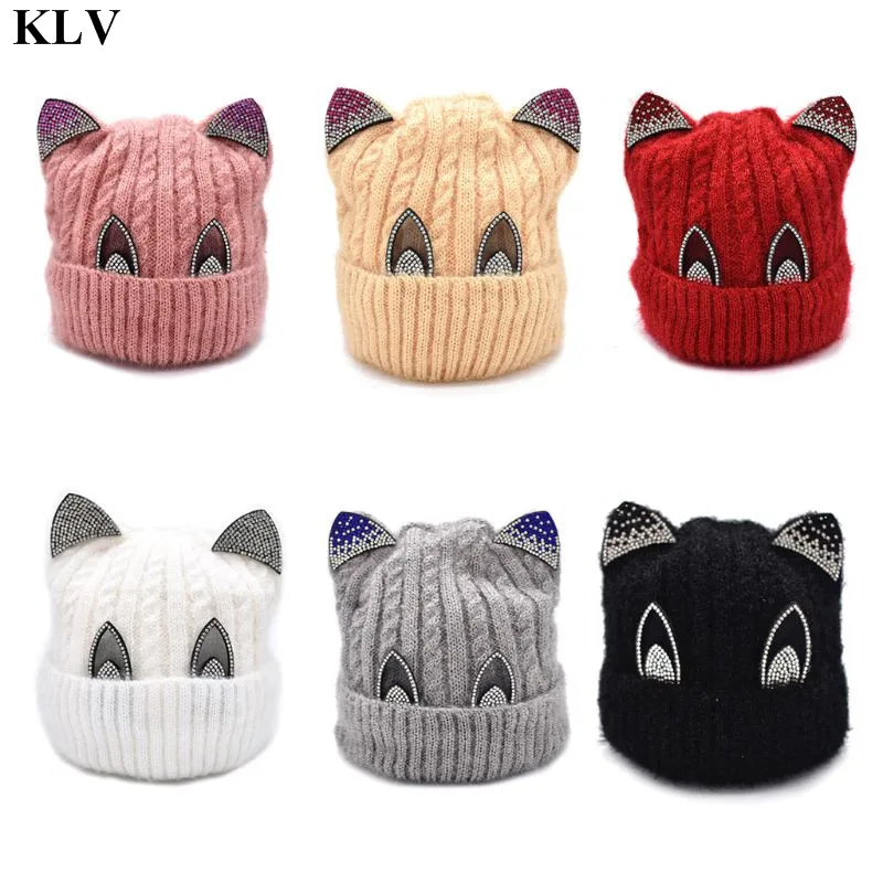 KLV, милая шапочка для малыша с героями мультфильма, зимняя вязаная шапка для маленьких девочек, теплая плотная детская Младенческая шапочка