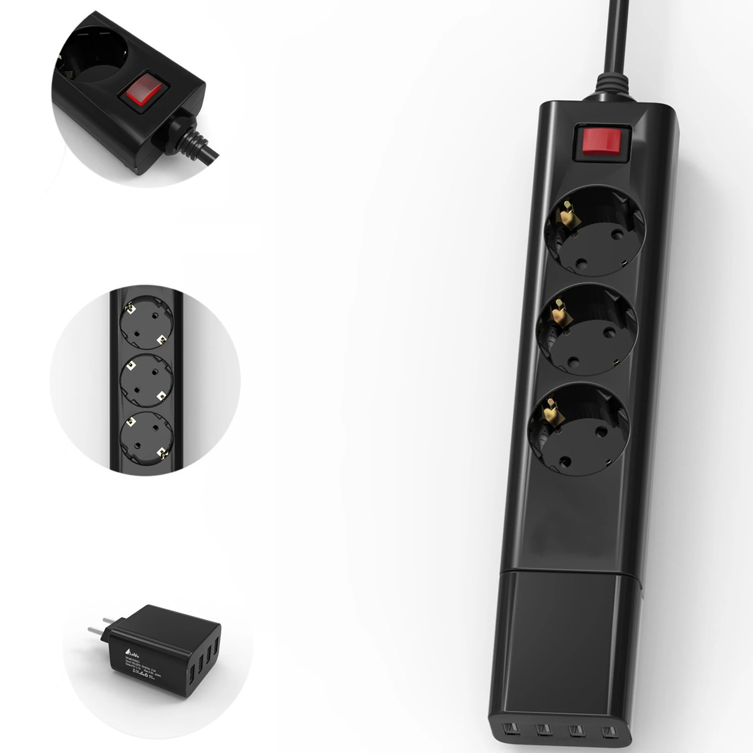 Мощность полосы несколько розетка с USB 3 ЕС розетки 4 Порты съемный Быстрый