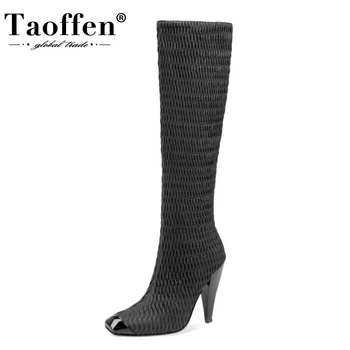 

Taoffen Women Knee Boots Fashion Square Toe Winter Shoes Woman Warm High Heel Long Boot Office Lady Party Footwear Size 34-43