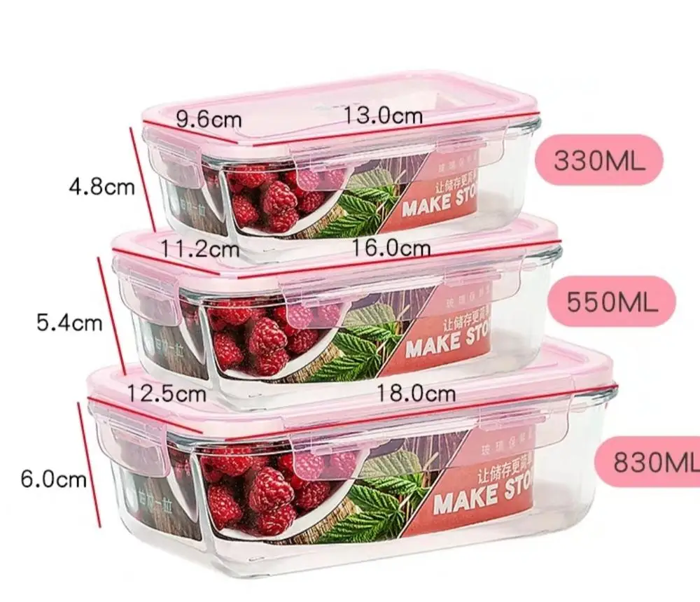 Портативный Здоровый стеклянный Ланч-бокс Bento коробки микроволновая посуда контейнер для хранения еды коробка для еды - Цвет: 3pcs pink