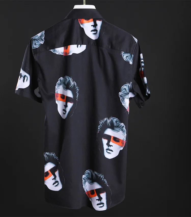 Minglu Men Shirt Luxury Human Head Allover Printing Short Sleeve Mens Shirts Fashion Casual Slim Fit Mens Dress Shirts Plus Size