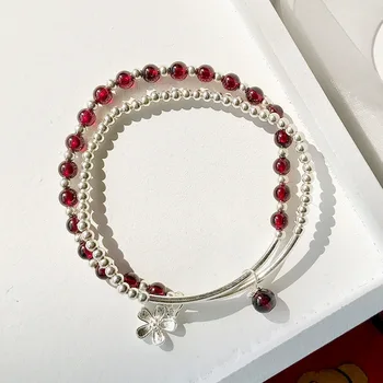 

Flower Jewelry Gift S925 Silver Natural Wine Red Garnet Bracelets Ornament