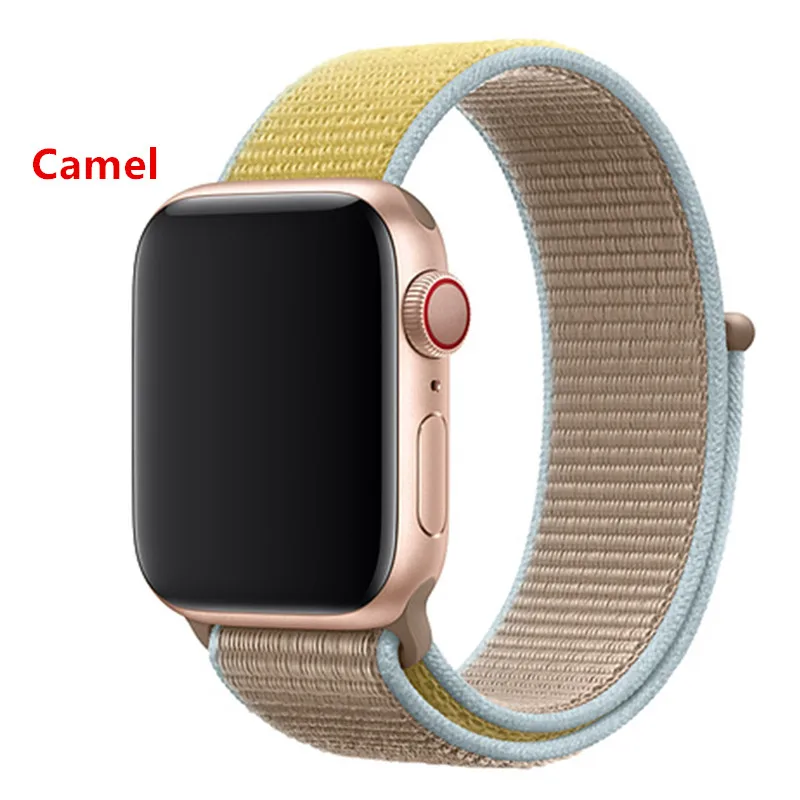 Нейлоновый ремешок для apple watch группа 4/5 44 мм/40 мм, correa apple watch 3 42 мм/38 мм iwatch серии 5/4/3/2 разноцветный коннектор ремешок для часов - Цвет ремешка: Camel 1 new