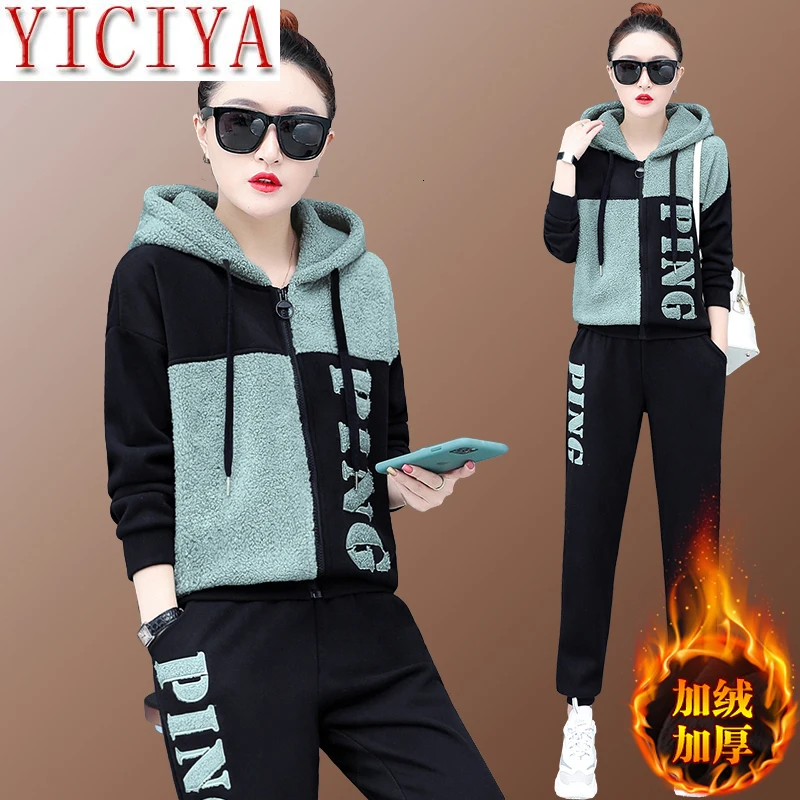 

Tracksuit For Women Outfits 2 Two Piece Set Plus Size Large Thick Warm Lamb Cashmere Suit Hoodies Pantssuit Winter Fall Clothes