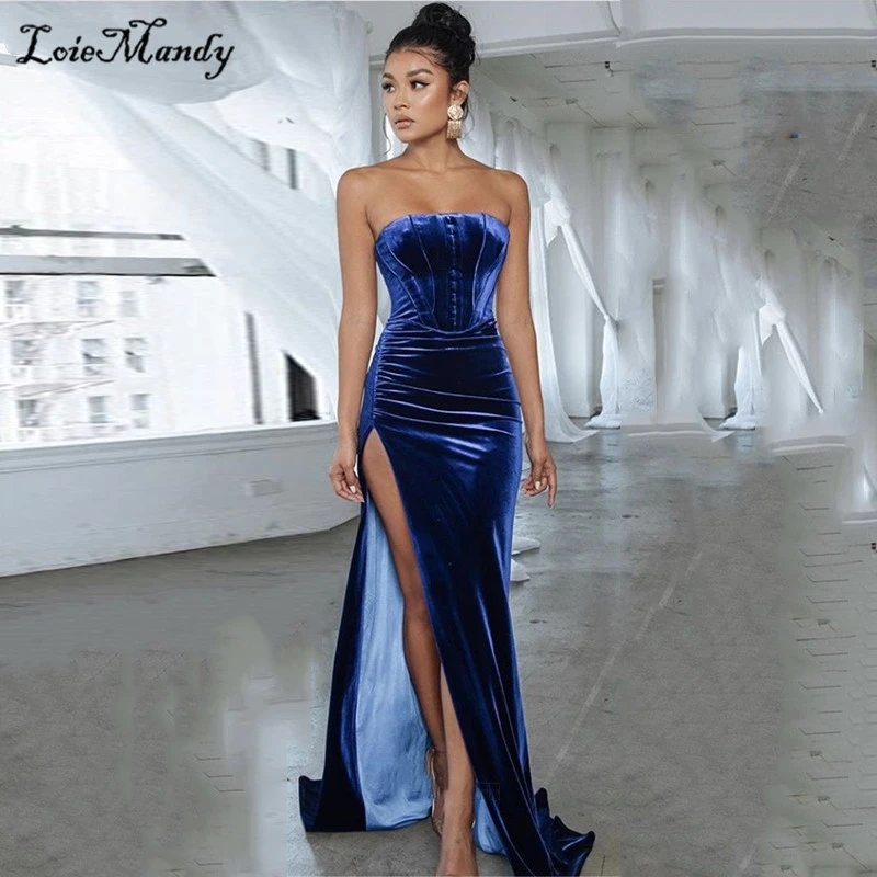 Einfache Blau Samt Prom Kleid Lange 2022 Sexy High Split Abend Party Kleider  Plus Größe Meerjungfrau Vestido fiesta mujer elegante|Prom Dresses| -  AliExpress