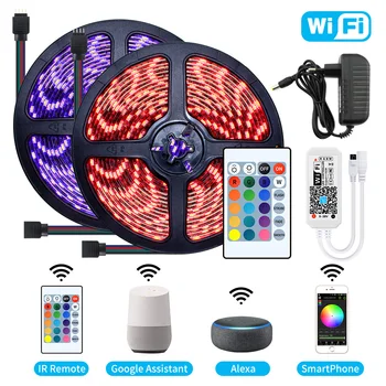 

5M 10M 15M RGB LED Strip light Waterproof Wireless for Iphone WiFi SMD 5050 Tape Ribbon Neon Led Strip DC 12V Power Adapter Kit