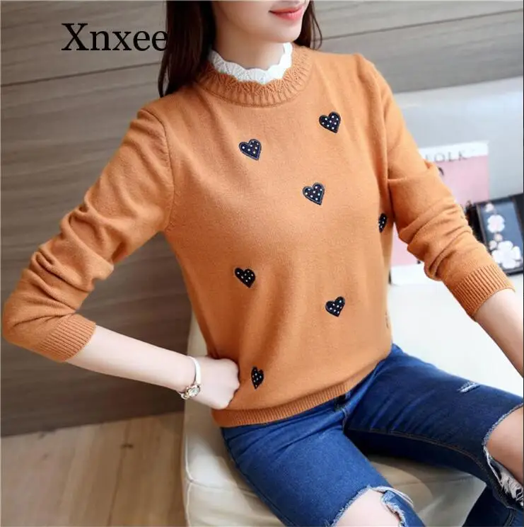 

Autumn Winter Knitted Turtleneck Pullover And Sweater Women Jumper Embroidery Cute Sweater Female Pull Fmme Yellow Cute Japan