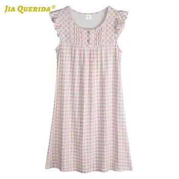 

Short Sleeve Night Gown Night Wear Home Dress Fashion Style Casual Style Sleep Dress Night Wear Woman Clothes Plaid Printing