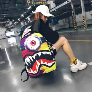 Индивидуальность бренд tide двойной плечо женская мода холст креативный печать ha Xi Рюкзак Студенческая сумка женская