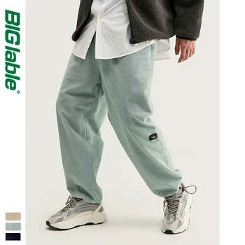 

BIG LABLE Design Mens Winter Corduroy Jogger Pants Pure Color Loose Overalls Men Jogger Corduroy Pants Elastic Waist 93345W