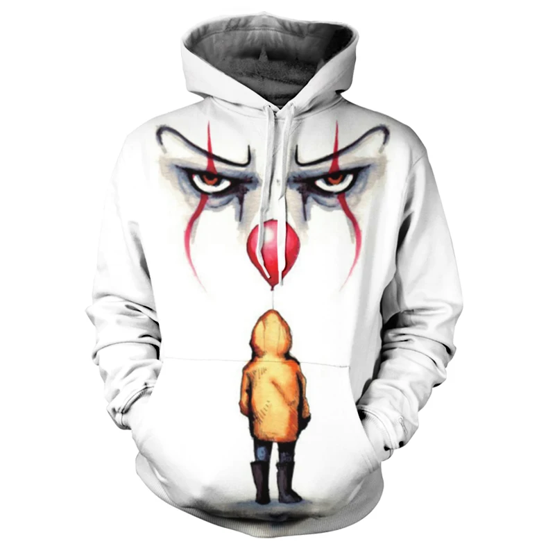 

Horror Movie IT Chapter 2 3D Print Hooded Sweatshirt Men's Casual Funny Pullover IT Clown Print Pattern Boy Hoodie Hoodie