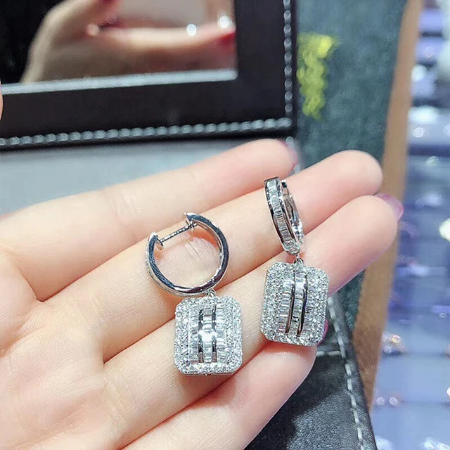 Huitan Fashion Luxury Silver Color Women Dangle Earrings High Quality Wedding Engagement Jewelry Statement Accessories Wholesale 2