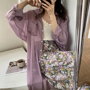 

HXJJP Summer 2020 New Korean Women's Loose Blouses LongsleeveTurn-down Collar Long Sunscreen Shirts Plus Size