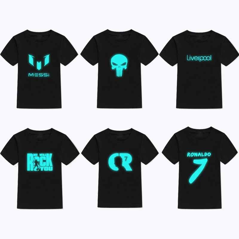 

Luminous Short Sleeves T-Shirts For Boys Girls Tops Letter Cartoon Print Children's T-Shirt Kids 100% Cotton Boys T Shirts New