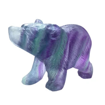 

Crystal Simulation Polar Bear Crafts Ornaments Jade Colorful Fluorite Carved Animal Scrub