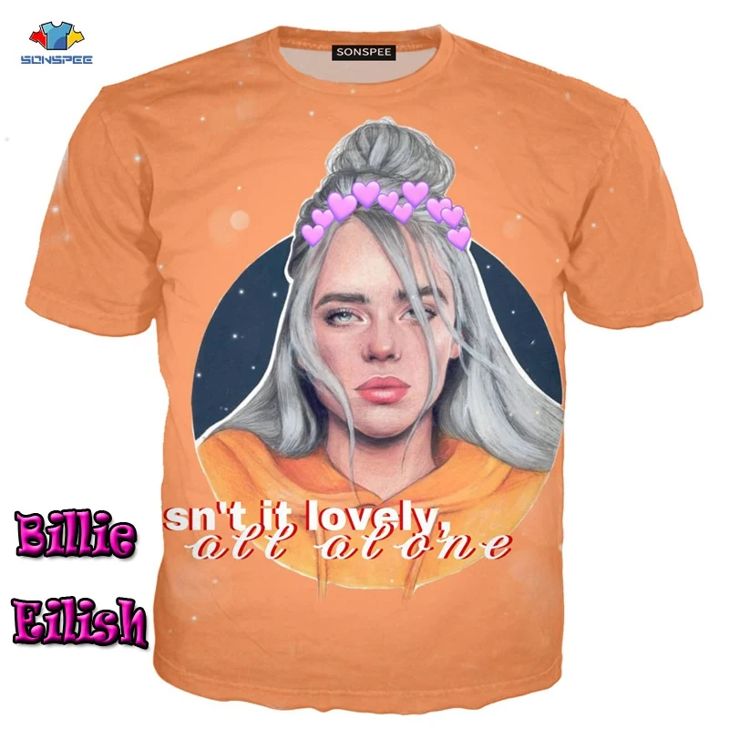 SONSPEE/Летняя футболка с коротким рукавом и звездами Billie Eilish; модный тренд; красивая футболка; смешная блузка с несколькими элементами; топы с локомотивным принтом
