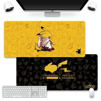 

Pikachu Design Yellow Black Big Size Anti-slip Mousepad For Office House Computer Desk Game Use Thicken Hemming Table Mat