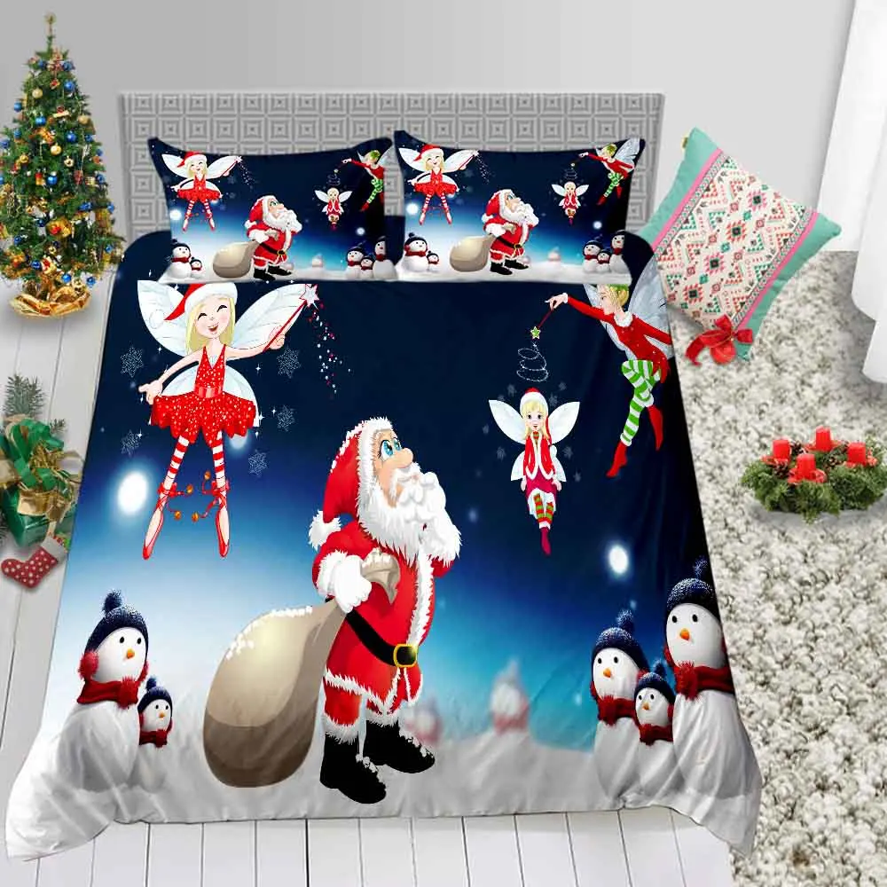 Набор постельного белья с 3D принтом, Рождественский набор, подарок для детей, пододеяльник, один двойной размер, с красным Санта-Клаусом, Комплект постельного белья