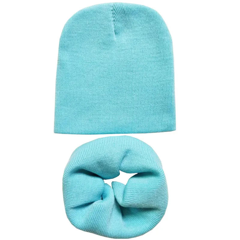 sky blue set no ball Модная детская шапка с шарик-помпон, осенне-зимние детские шапочки для девочек, шапка с шарфом для мальчиков, шапочки для малышей 1-4 лет - Цвет: sky blue set no ball