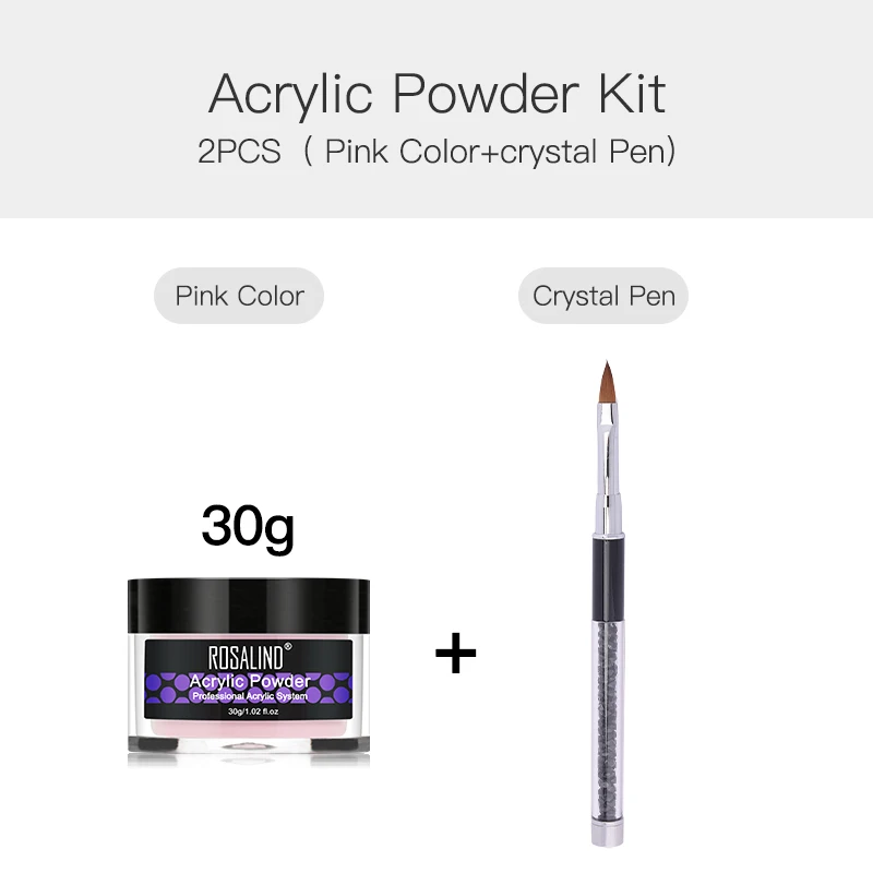 30g-2pcs-Set 2 ROSALIND набор для наращивания ногтей акриловая пудра для полигеля Полупостоянный акриловый набор для ногтей Гель-лак для дизайна ногтей базовый топ - Цвет: 30g-2pcs-Set 2