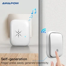 Awapow-timbre inalámbrico para el hogar, dispositivo autoalimentado e impermeable, sin batería, con timbre y receptor remoto de 150M