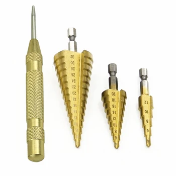 

4 Pieces 4 12 20 32mm Stepped Cone Drills Bit Center Punch High Speed Steel Triangular Hex Shank Drill Bits