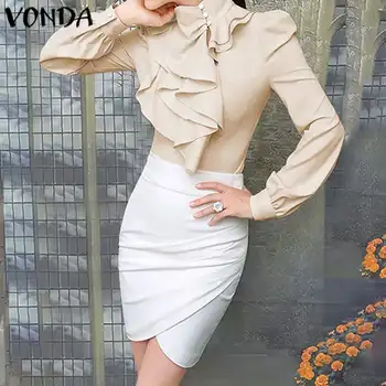 

VONDA Autumn Fashion Woman Blouses Tops Casual Long Sleeve Solid Color Tops Loose Shirts Plus Size Elegant Blusas S-5XL Blouse