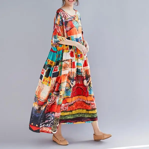 Женское богемное Платье оверсайз длинное Повседневное платье с разноцветным