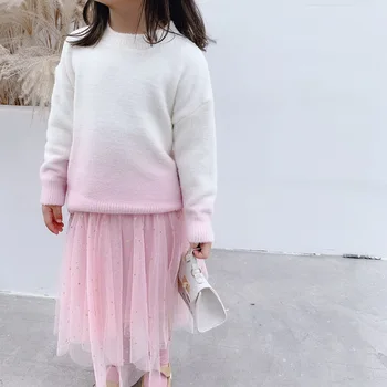 

2PCS WLG girls princess clothing set kids spring autumn pink blue knitted sweater and skirt set baby cute clothes