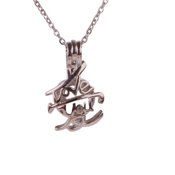 

10pcs Copper silver I love you Beads Cage Essential Oil Diffuser Perfume Pearl Cage Locket necklace 45cm stainless steel chains