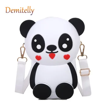 

The New Women's Handbags Cartoon Panda Bear Cute Silicone Bags Parent-child Phone Chain Girls Belt Versatile Messenger Bags