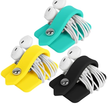 

Winder Headphones Storage Data Cable Winder Silicone Folding Finishing Multicolor White Black Pink Blue Household Car 3 Packs