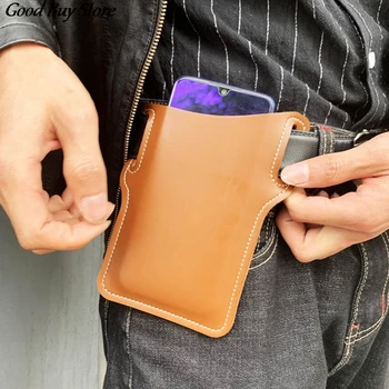 

Phone Pouch Leather Purse Men Waist Holster Clutch Pocket Strappy Fanny Pack Belt Loop Cell Phone Fashion Invisible Organizer