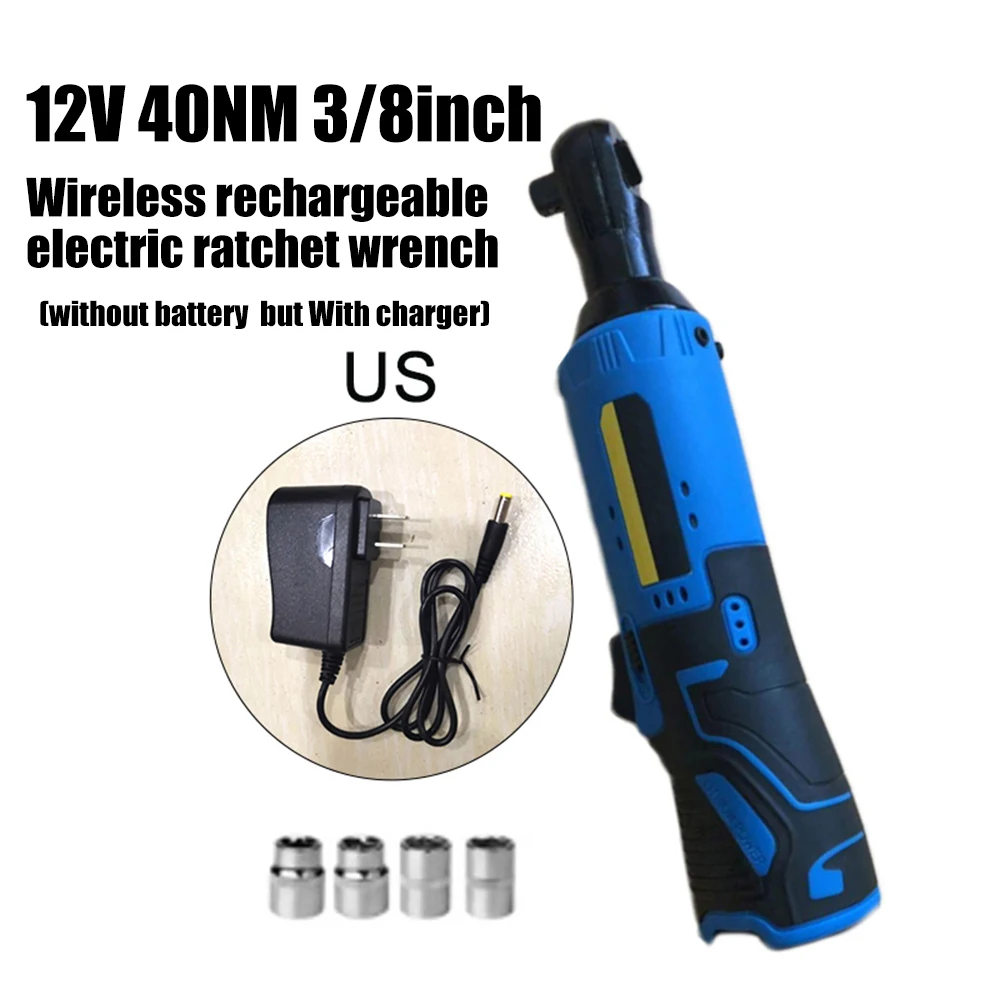 

4 Pieces Sockets 12V Wireless Rechargeable Electric 3/8 Ratchet Wrench 40NM Ratchet Charger Power Tool Accessories