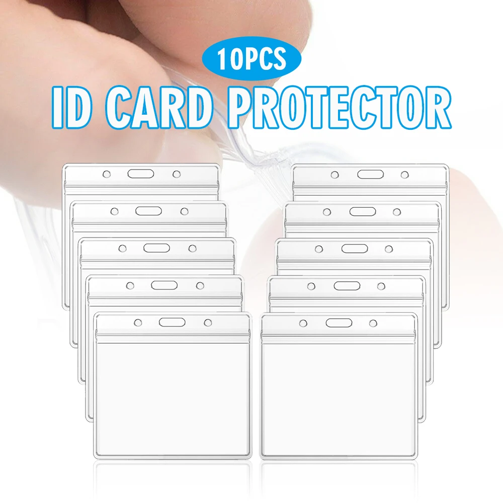 

Durable 10Pcs ID Card Holder Transparent Plastic ID Card Protectors Portable Student Staff Work Badge Holder Accessories