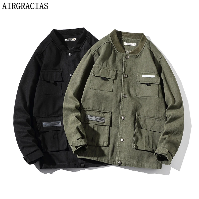 

AIRGRACIAS 2019 Men New Jacket Mens Military style Pockets Jackets Male Autumn streetwear Casual 95% Cotton Jacket Size M-5XL
