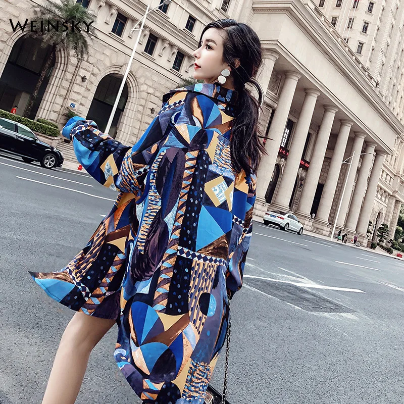 

2019 New Autumn Women Print Full Sleeve Long Blouse Female Casual Tops