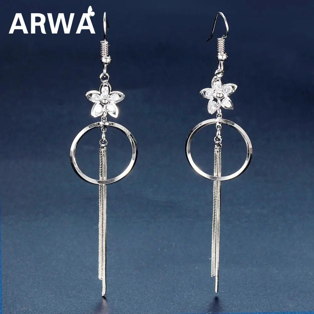 

Bonsny Silverstone Flower circle Ring Tassel Cubic Zircon Studs Earrings Dangle Drop Zirconia Jewelry Lady Girls Teens Gift 2019