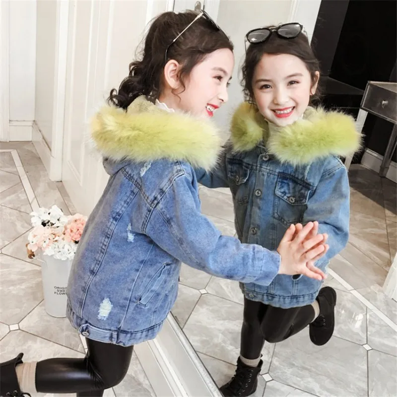 

Fashion Child Kids Baby Girl Jacket Washed Denim Coat Outwear Overcoat Winter Warm Denim Clothes 4 to 9 Years