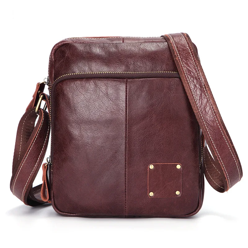 

Fashion Men Shoulder Bag ipad Men Genuine Leather Flaps Men's Crossbody Bags Business Brown Zipper Male Solid Messenger Bag