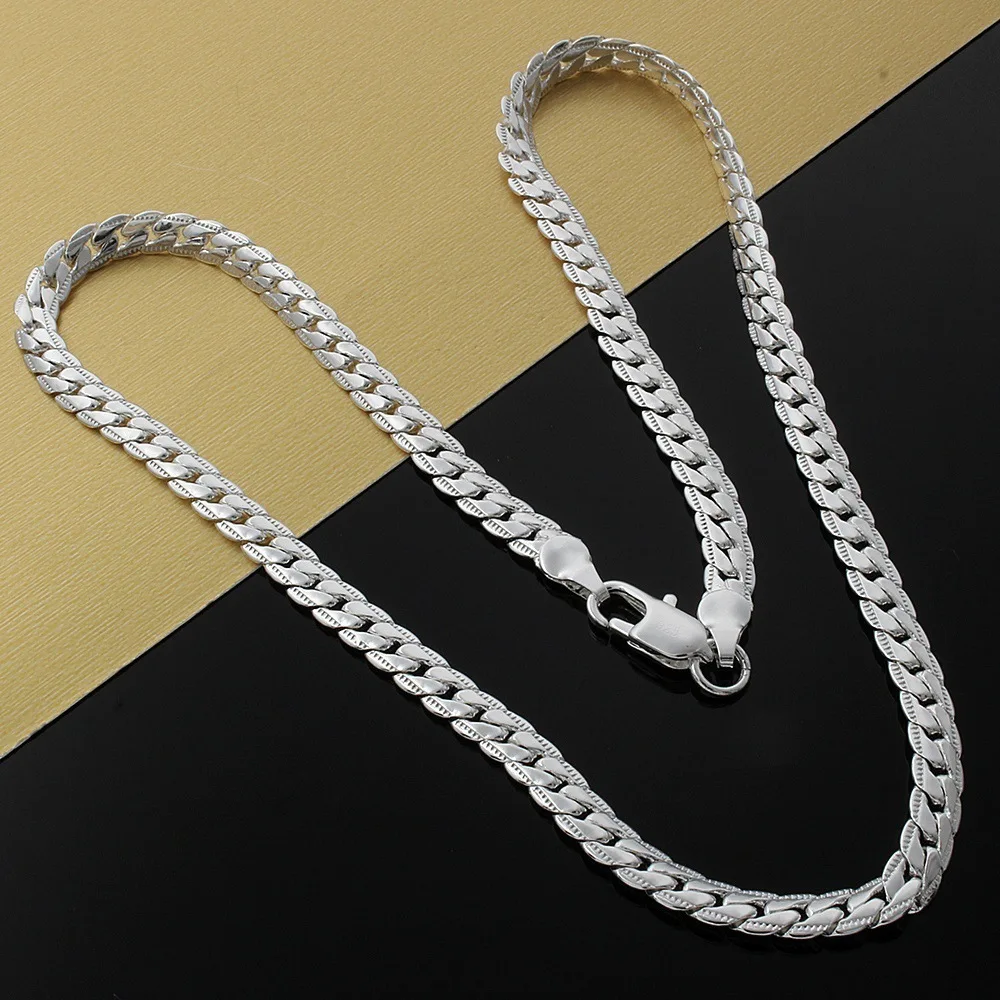Silver Necklace Fashion Necklace Stainless Steel Necklace Metal Necklace Punk 4/7mm Embossing Flat Snake Chain Necklace Gold/Silver Color Stainless Steel Chains For Men Women Fashion Jewelry 18"-29"