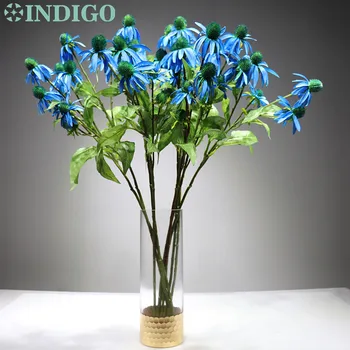 

INDIGO-5pcs 5 Heads Blue Daisy Sunflower Artificial Silk Fake Flower Wedding Flower Home Decorative Flower Event Interior Trim